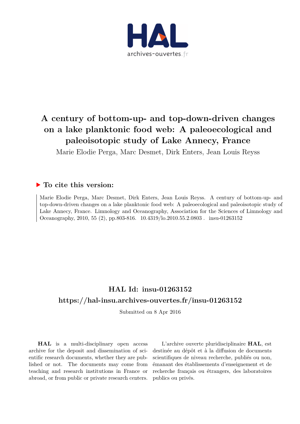 And Top-Down-Driven Changes on a Lake Planktonic Food