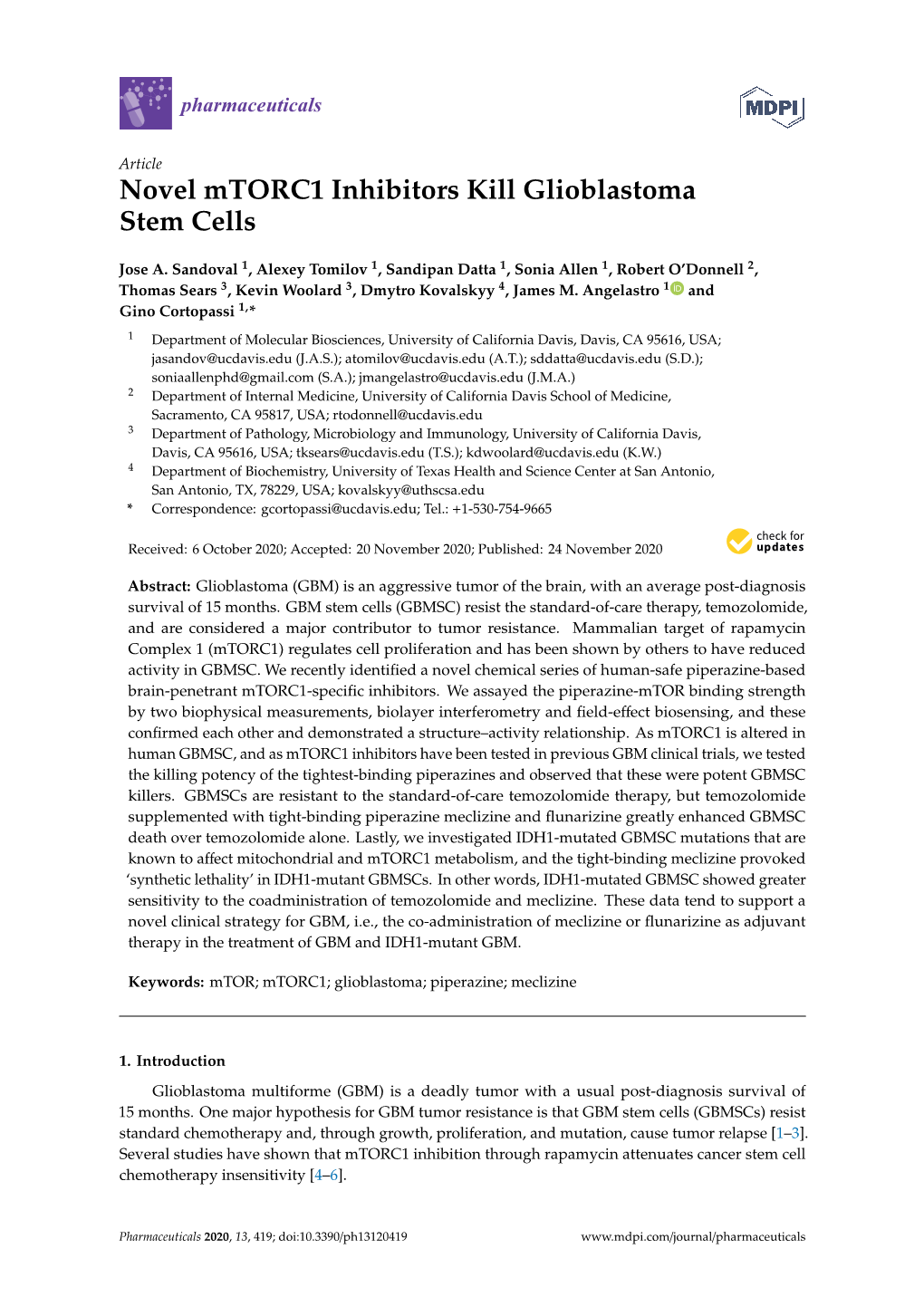 Novel Mtorc1 Inhibitors Kill Glioblastoma Stem Cells