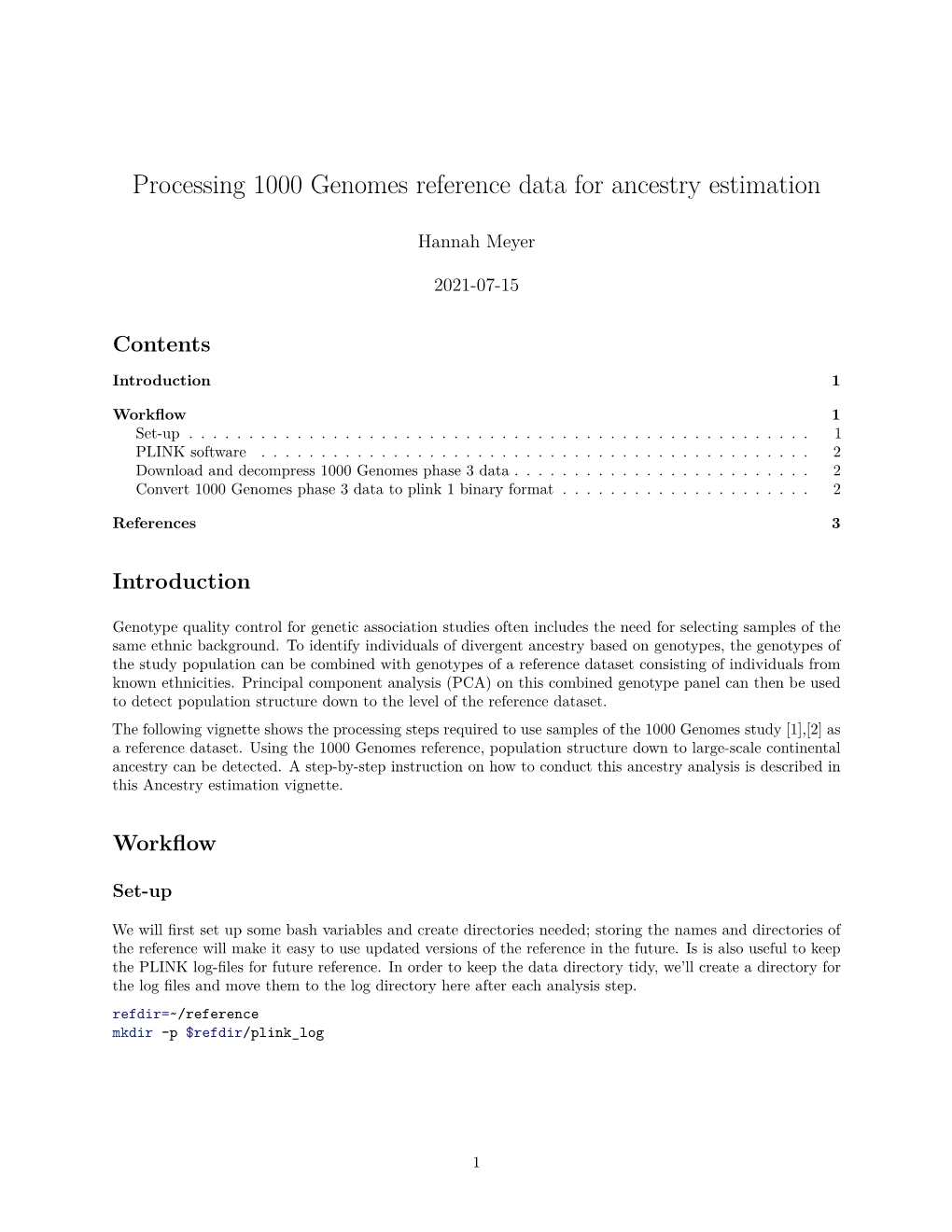 Processing 1000 Genomes Reference Data for Ancestry Estimation