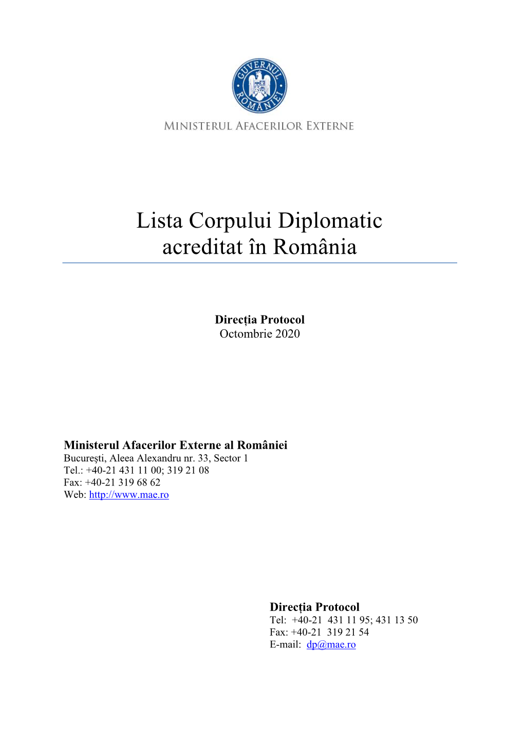 Lista Corpului Diplomatic Acreditat În România