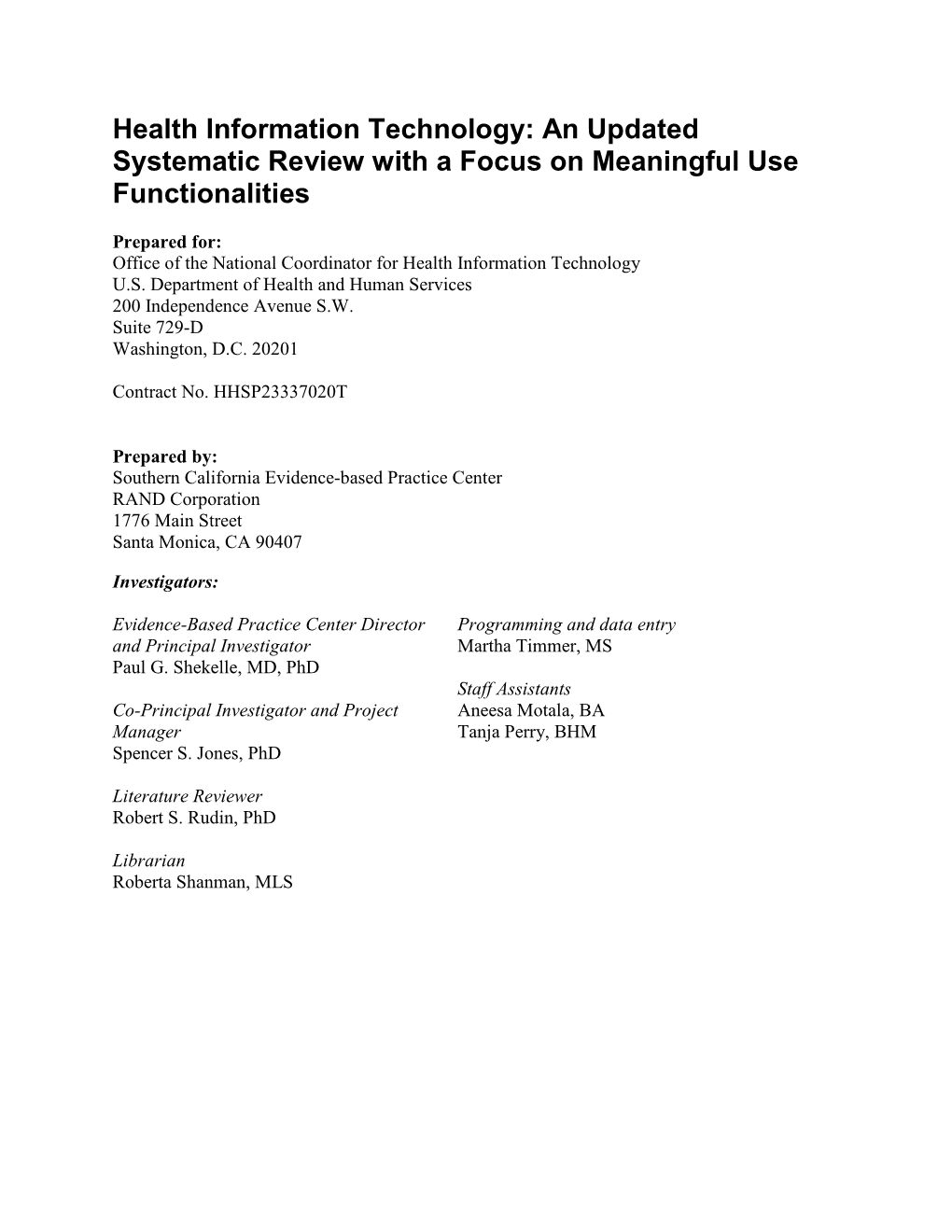 An Updated Systematic Review with a Focus on Meaningful Use Functionalities