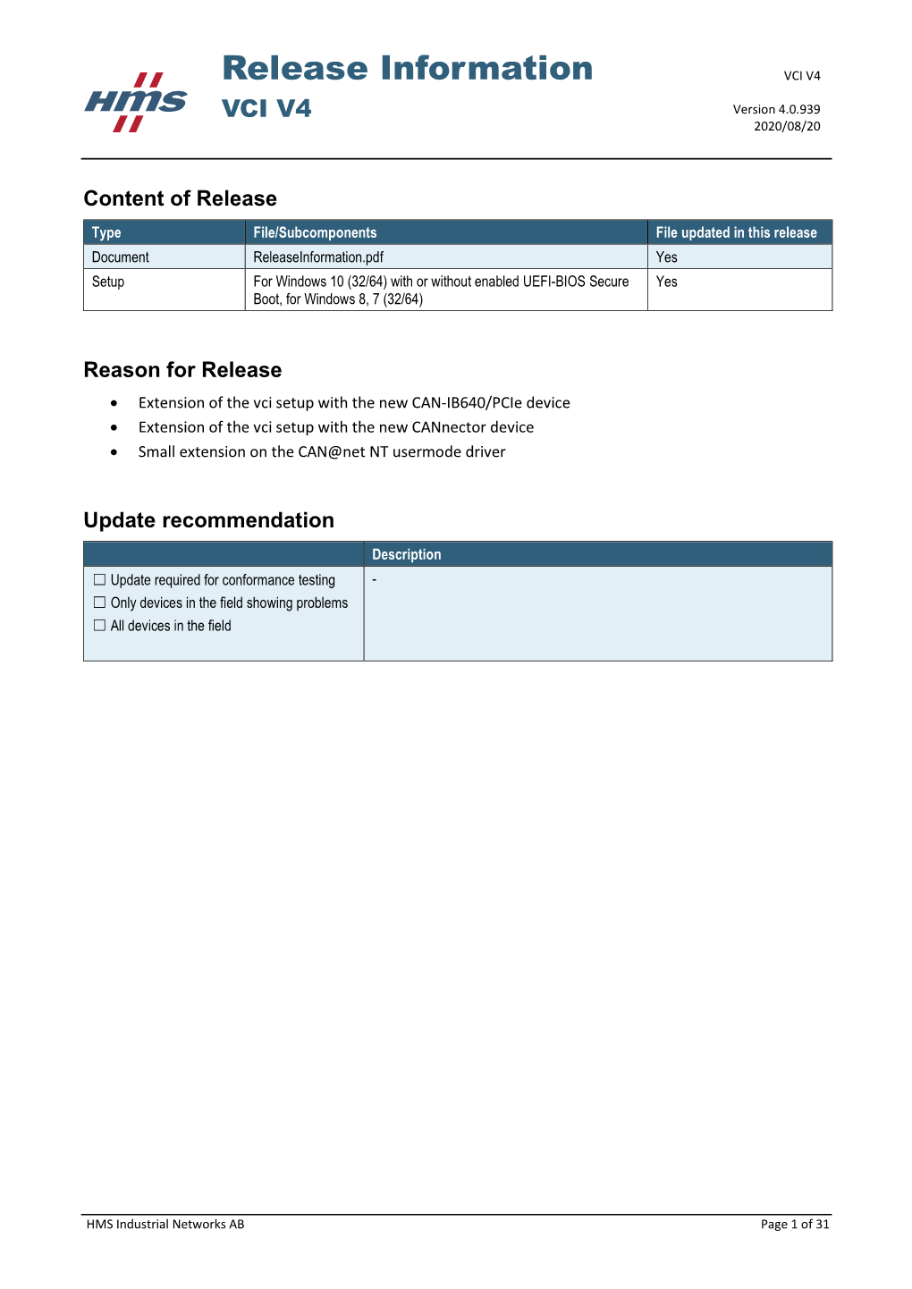 Release Information VCI V4