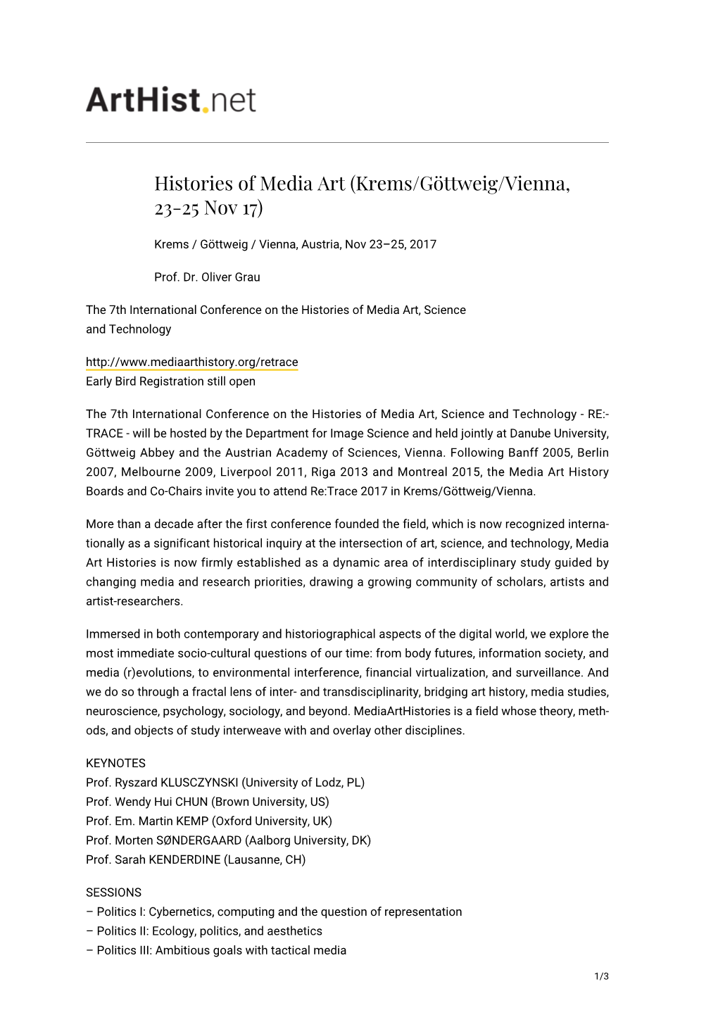 Histories of Media Art (Krems/Göttweig/Vienna, 23-25 Nov 17)