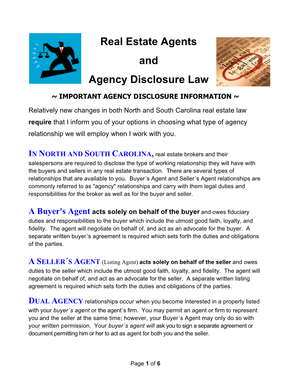 Real Estate Agents and Agency Disclosure Law