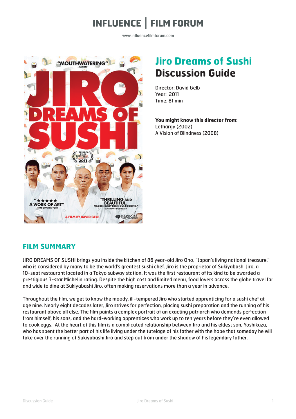 Jiro Dreams of Sushi Discussion Guide