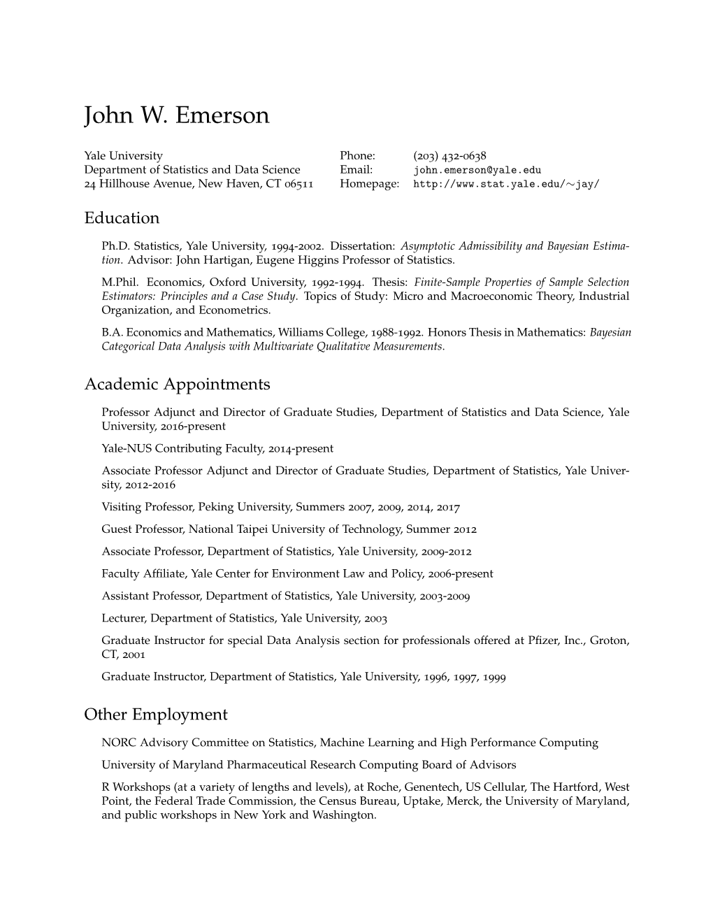 John W. Emerson: Curriculum Vitae