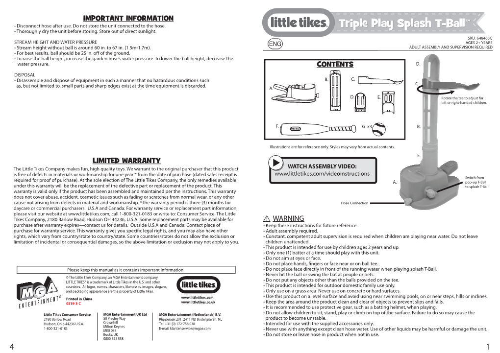 Triple Play Splash T-Ball™ • Thoroughly Dry the Unit Before Storing