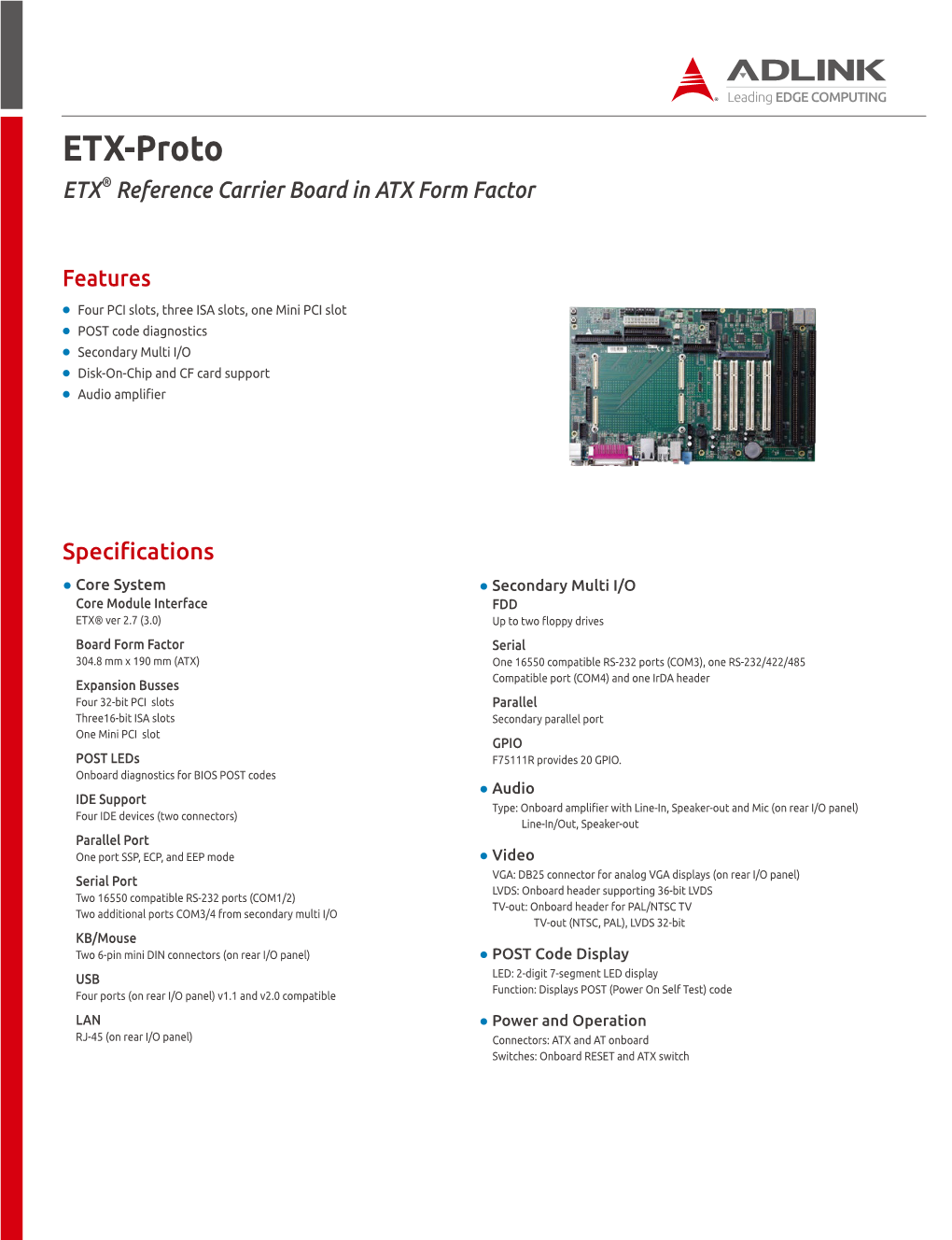 ETX-Proto ETX® Reference Carrier Board in ATX Form Factor