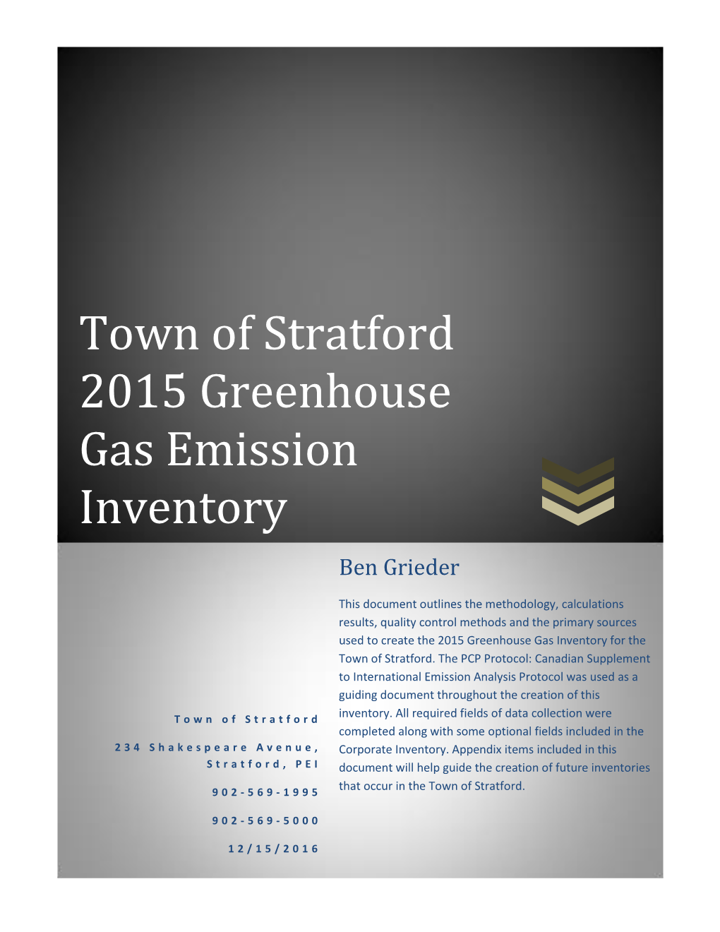 Town of Stratford 2015 Greenhouse Gas Emission Inventory Ben Grieder