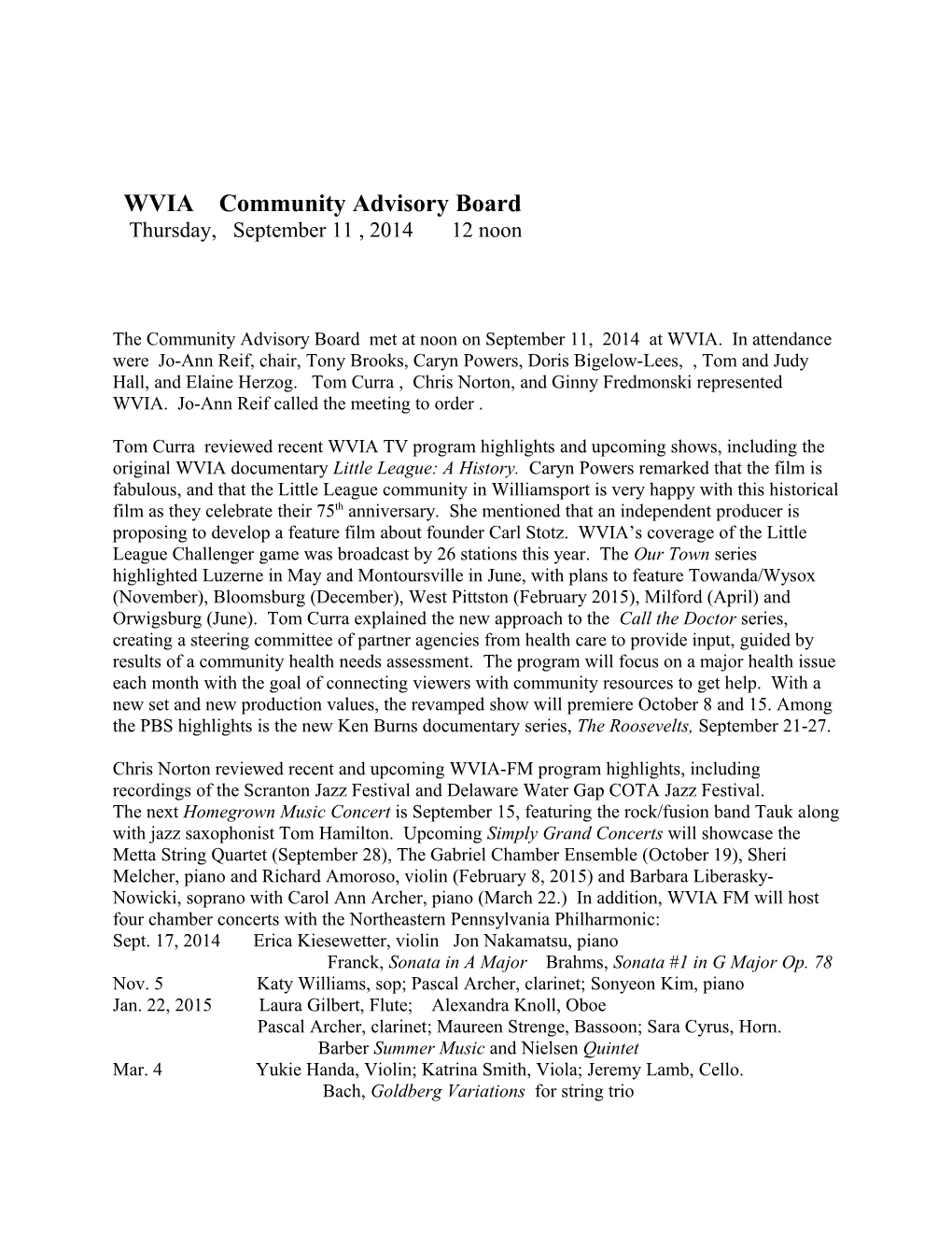 WVIA Community Advisory Board