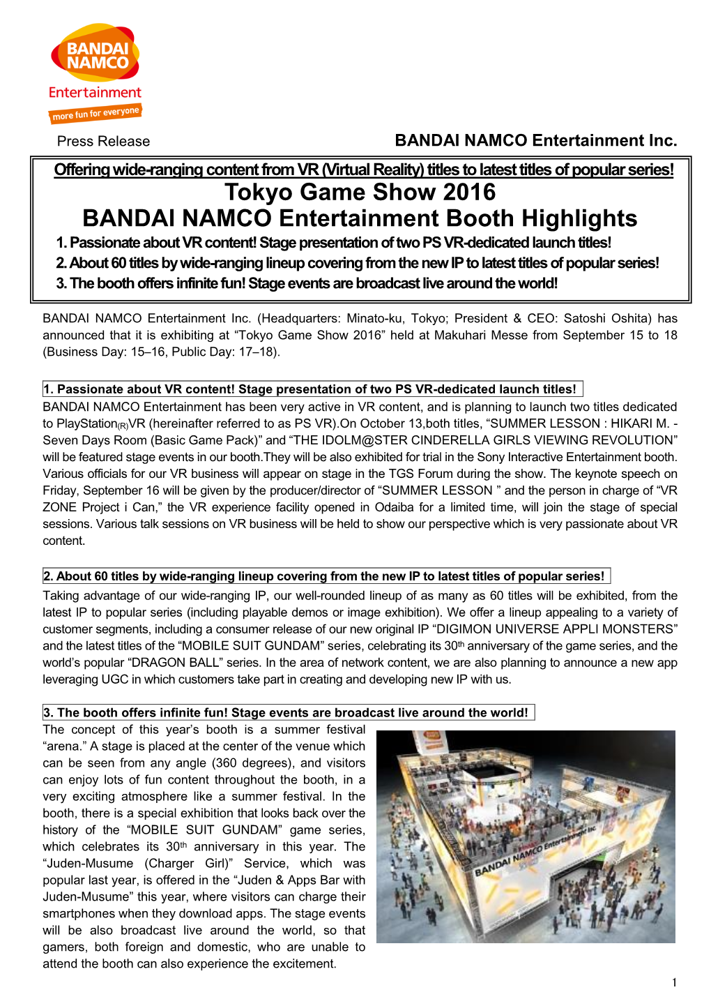 Tokyo Game Show 2016 BANDAI NAMCO Entertainment Booth Highlights 1