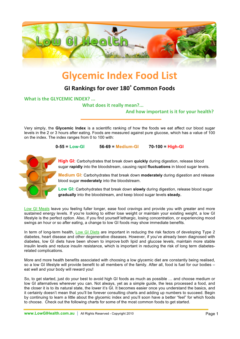 Glycemic Index Food List, the Numbers Aren’T Always Absolute and Should Serve As a Guide Only