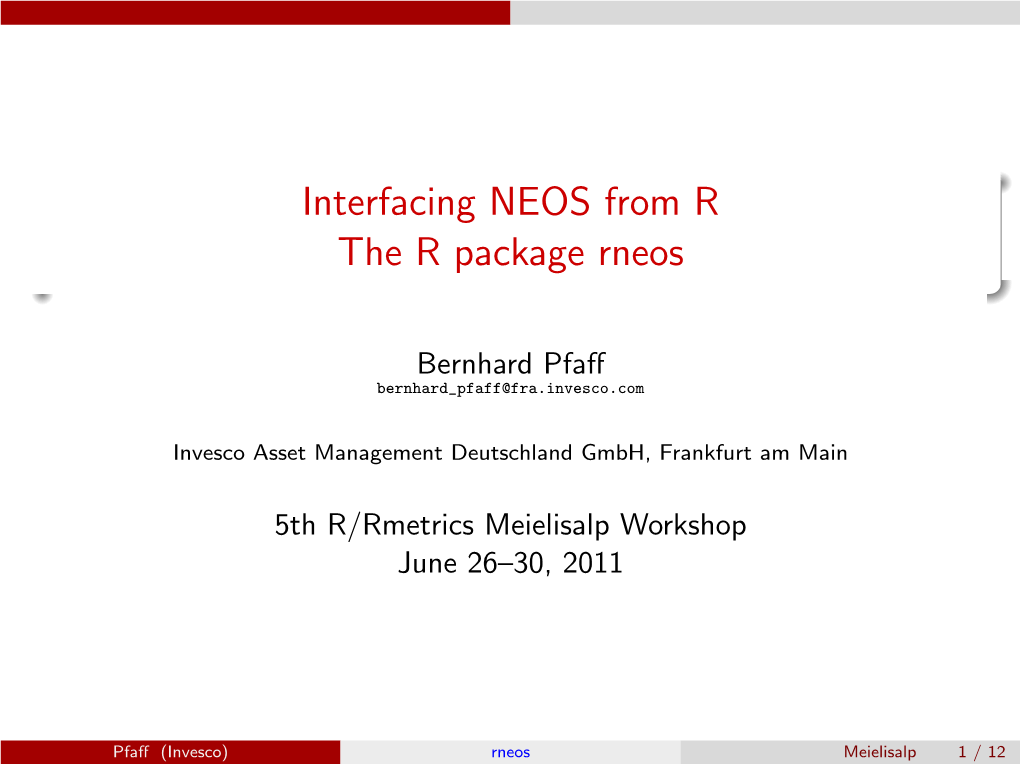 Interfacing NEOS from R the R Package Rneos