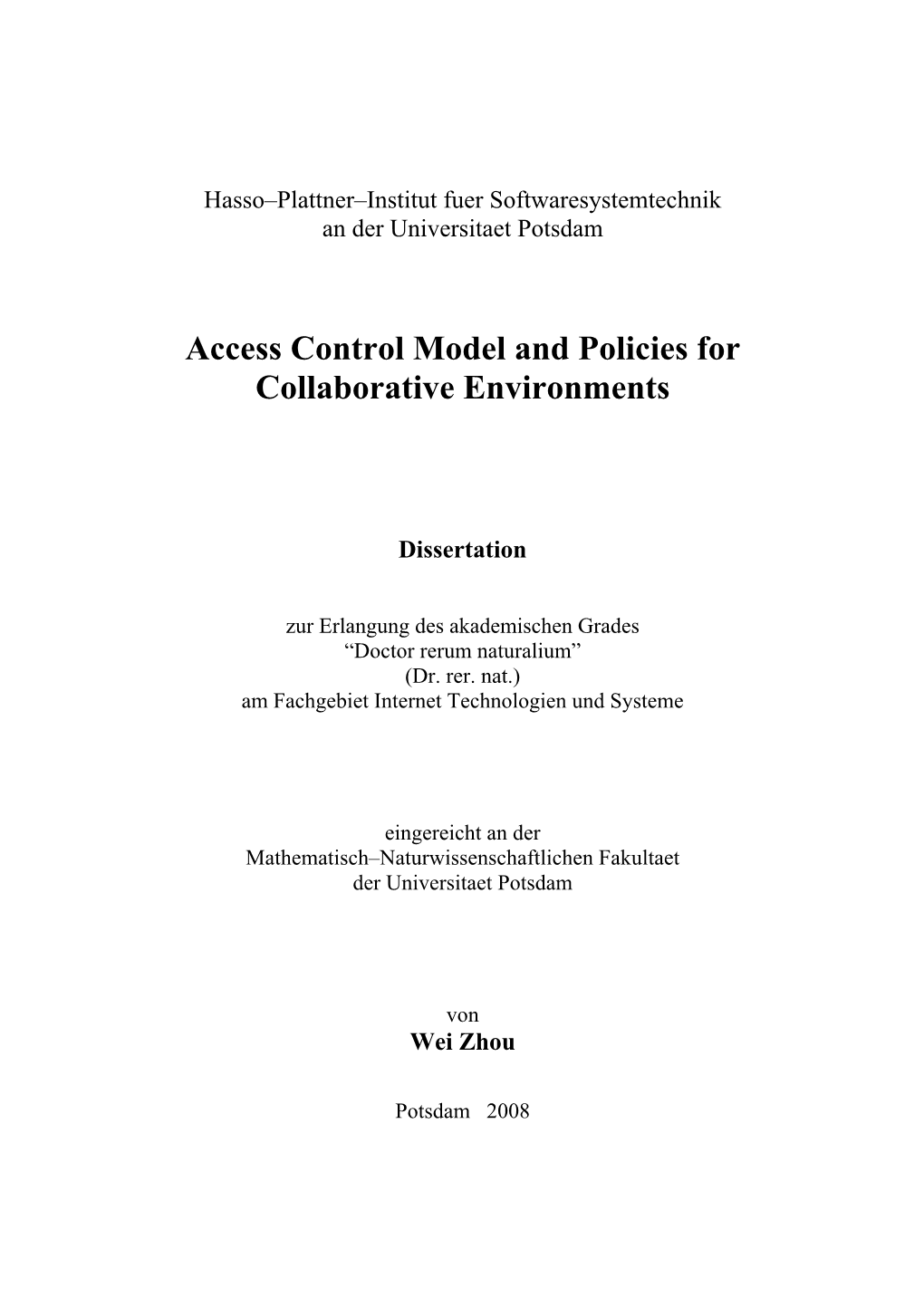 Access Control Model and Policies for Collaborative Environments