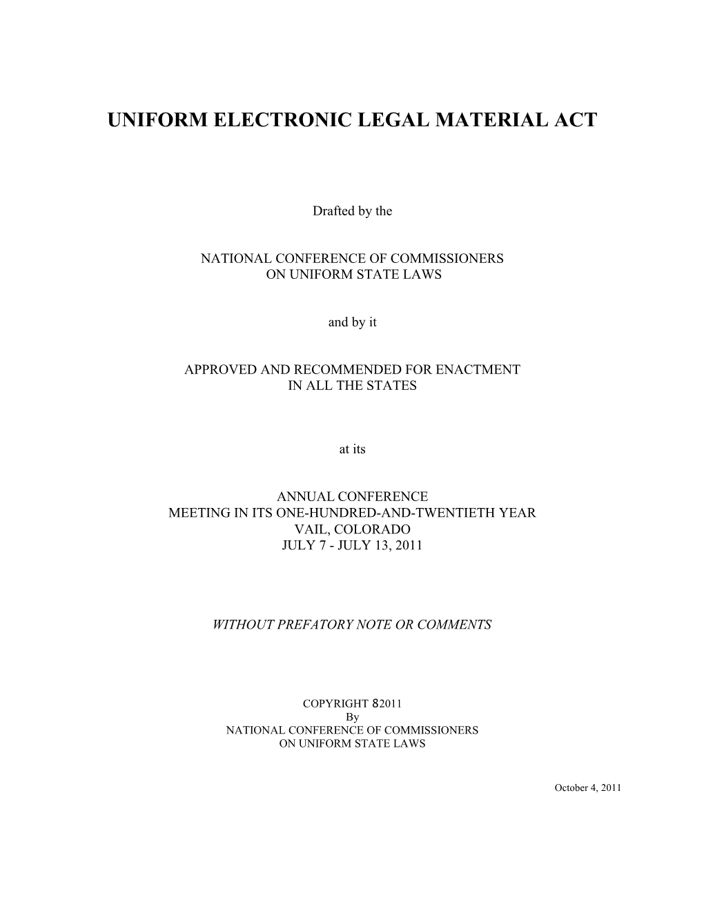 Uniform Electronic Legal Material Act