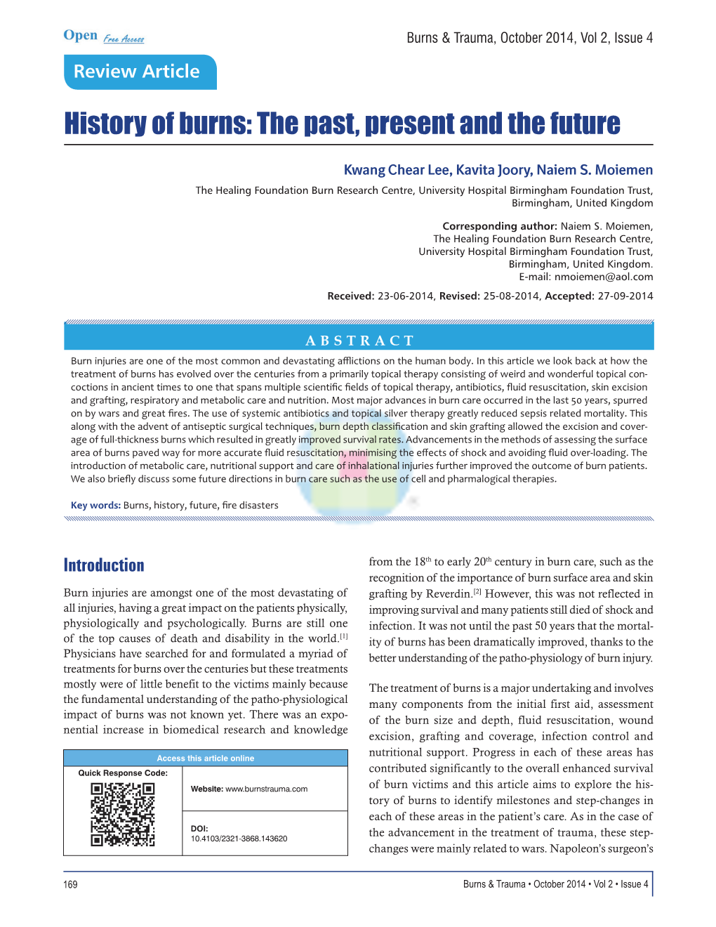 History of Burns: the Past, Present and the Future