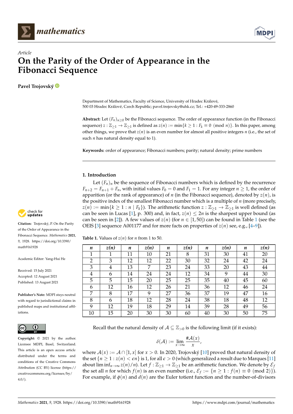 On the Parity of the Order of Appearance in the Fibonacci Sequence