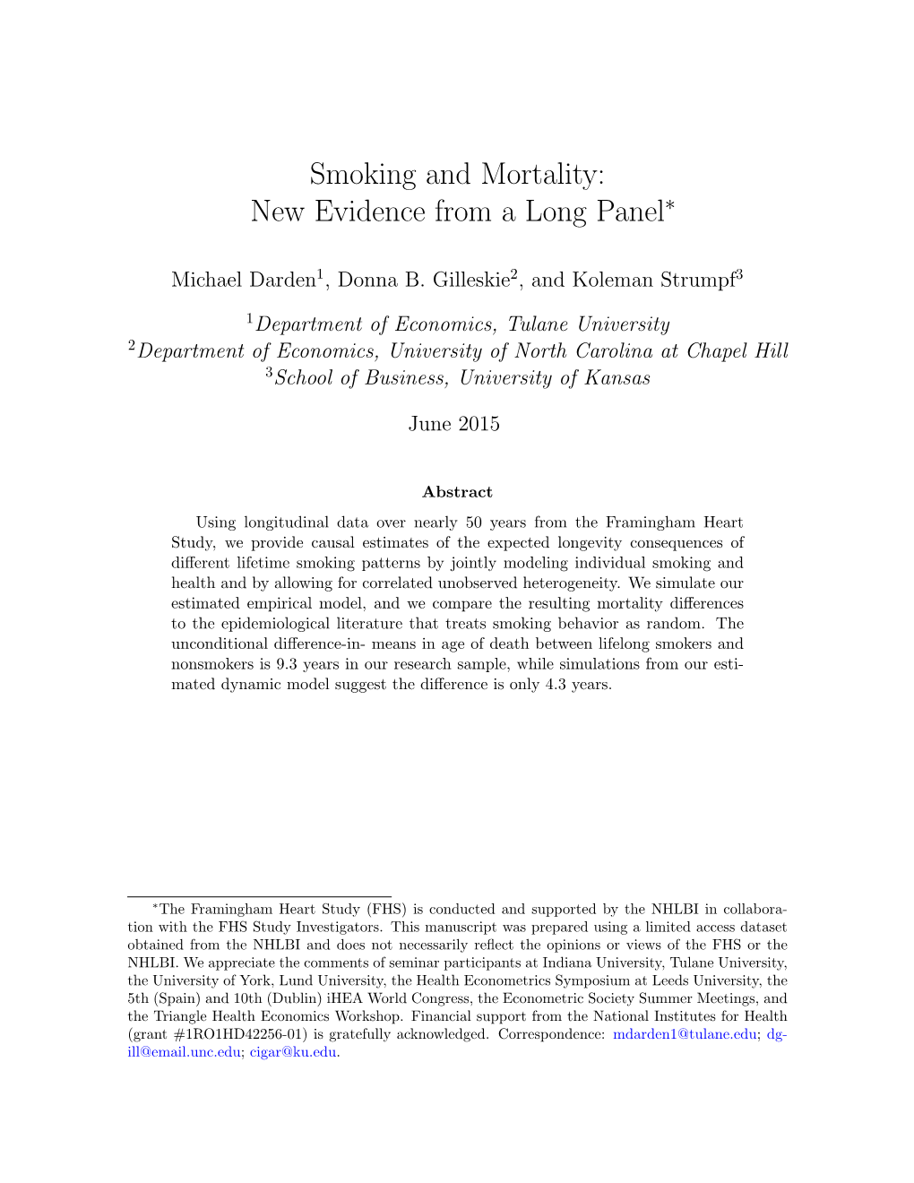 Smoking and Mortality: New Evidence from a Long Panel∗