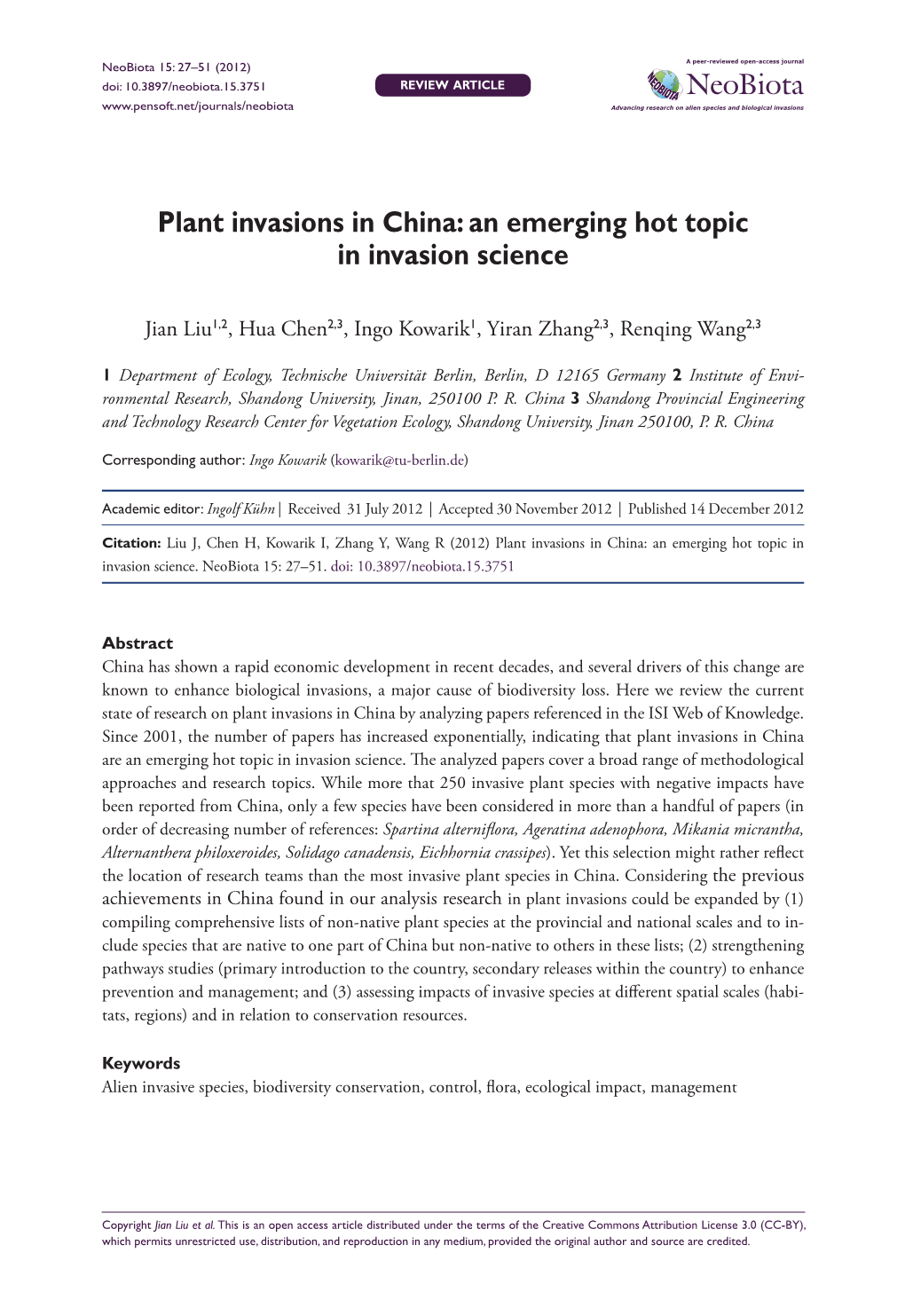 Plant Invasions in China