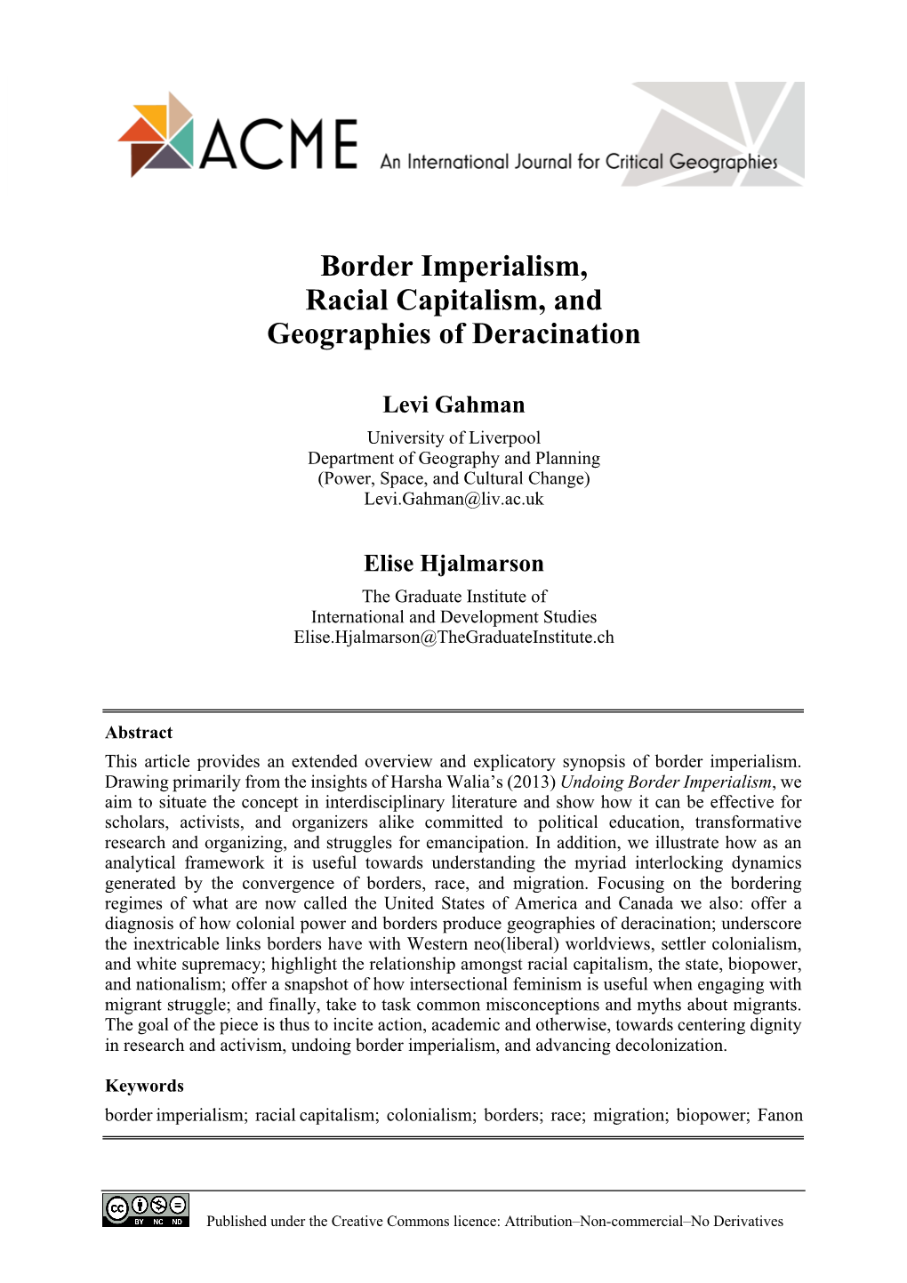 Border Imperialism, Racial Capitalism, and Geographies of Deracination