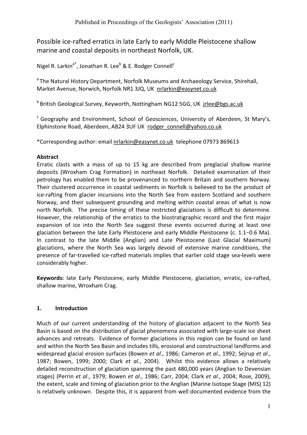 Ice-Rafted Erratics with Early Middle Pleistocene Shallow Marine