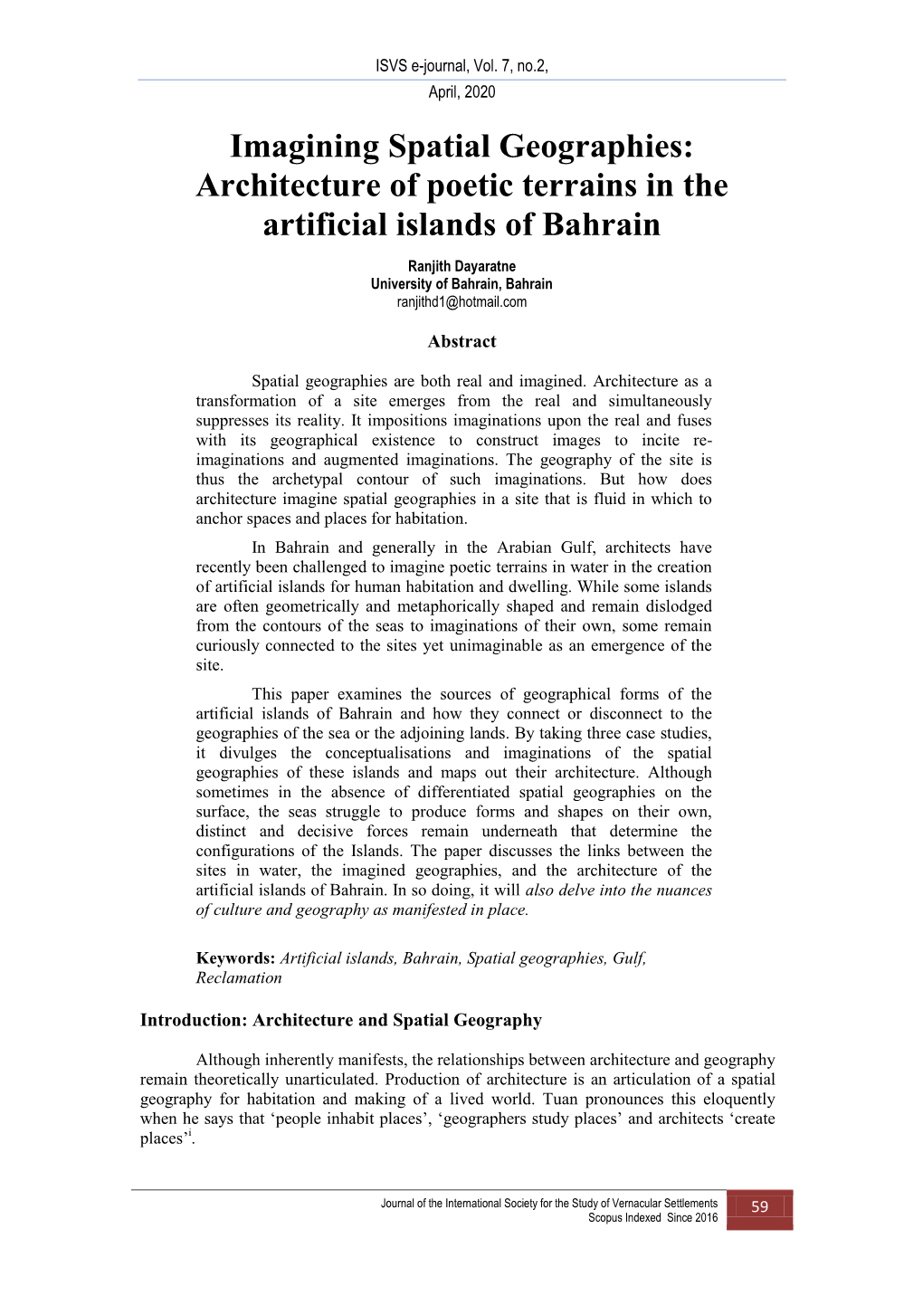 Imagining Spatial Geographies: Architecture of Poetic Terrains in the Artificial Islands of Bahrain