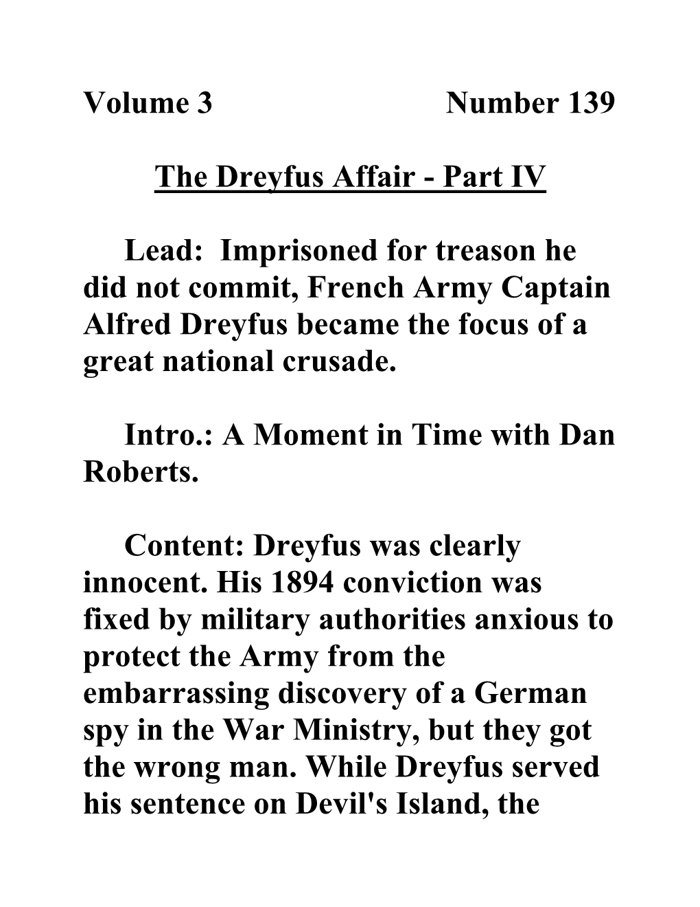 Volume 3 Number 139 the Dreyfus Affair