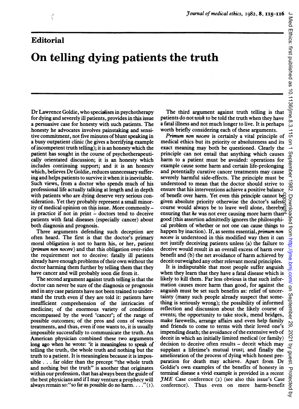 On Telling Dying Patients Thetruth