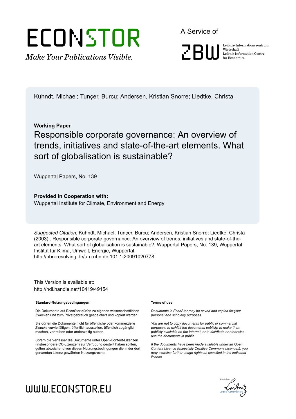 Responsible Corporate Governance: an Overview of Trends, Initiatives and State-Of-The-Art Elements