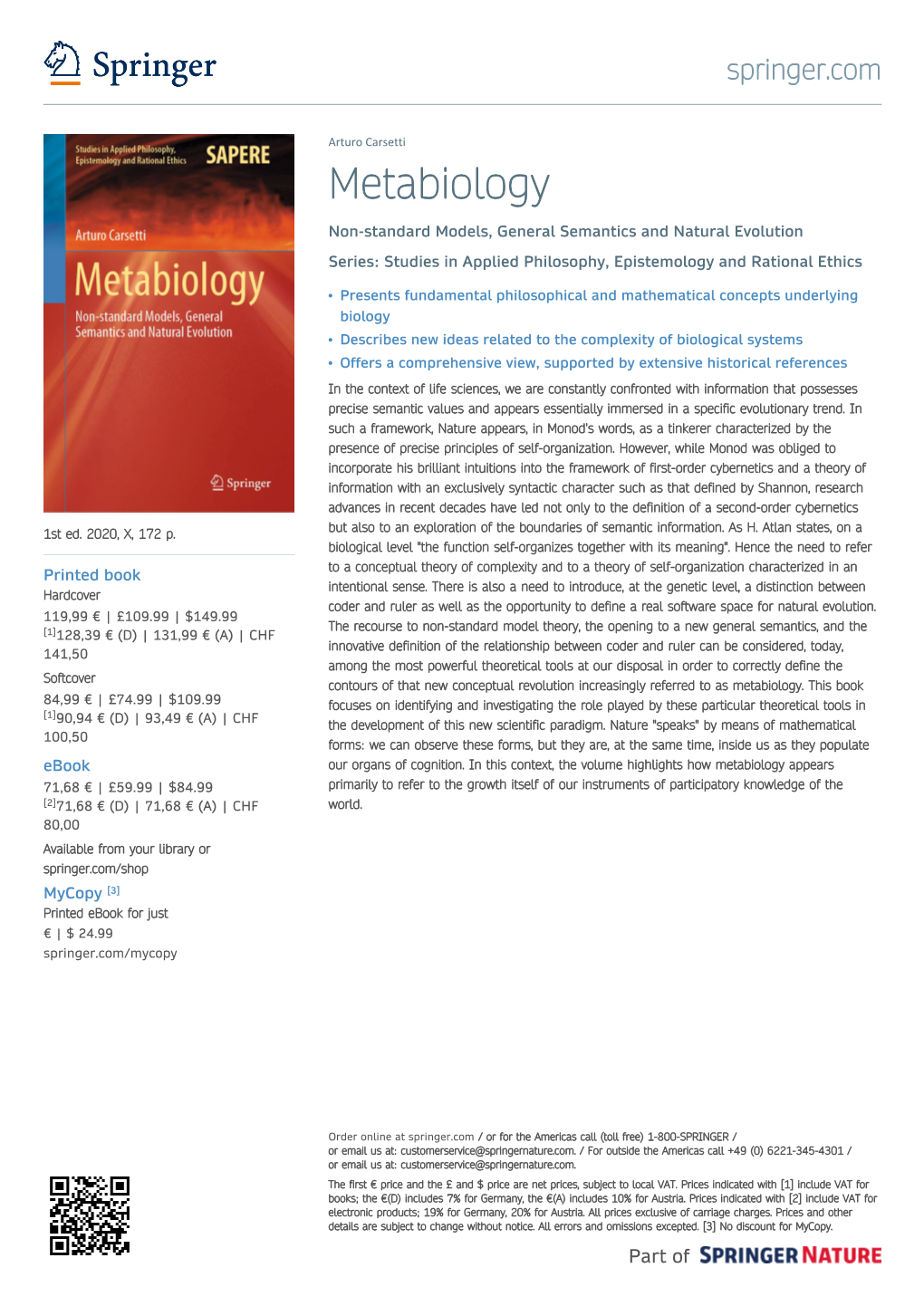 Metabiology Non-Standard Models, General Semantics and Natural Evolution Series: Studies in Applied Philosophy, Epistemology and Rational Ethics