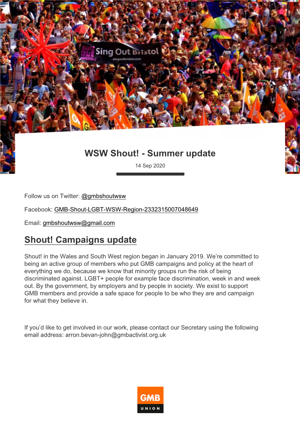 WSW Shout! - Summer Update 14 Sep 2020