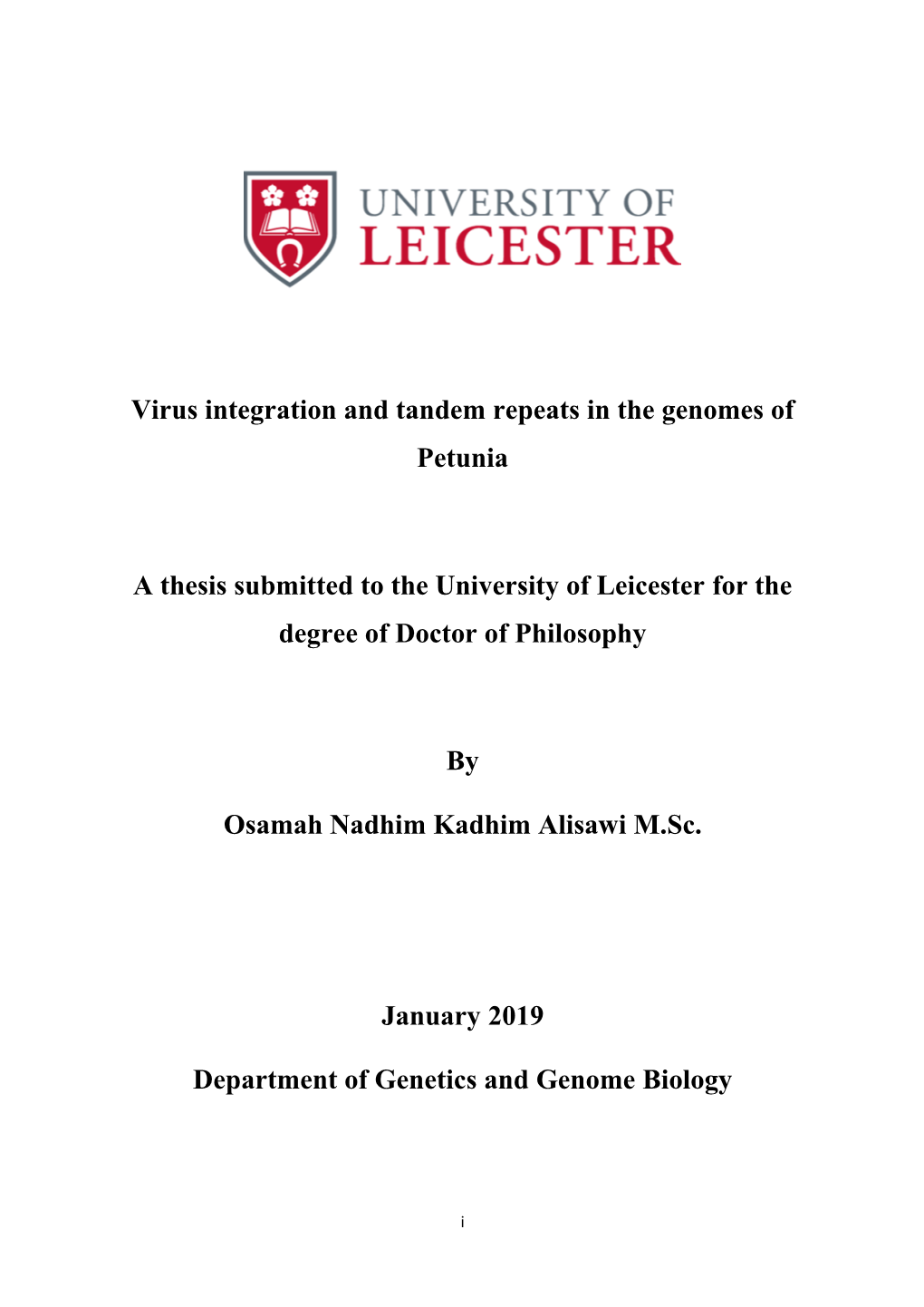 Virus Integration and Tandem Repeats in the Genomes of Petunia a Thesis