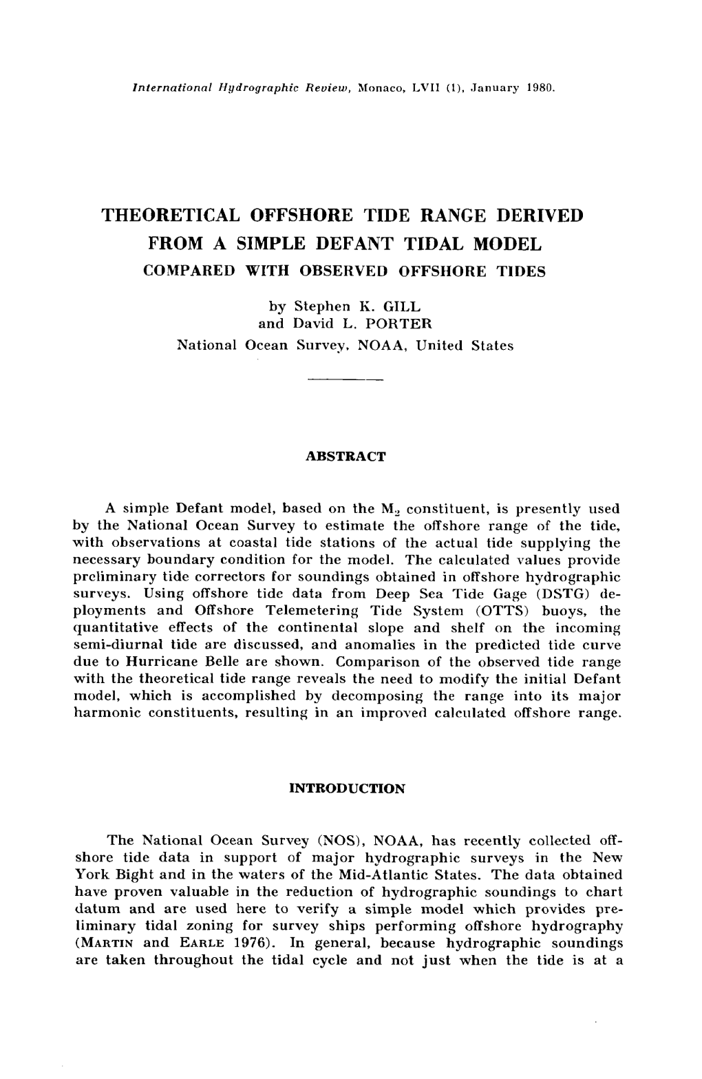 Theoretical Offshore Tide Range Derived from a Simple Defant Tidal Model Compared with Observed Offshore Tides