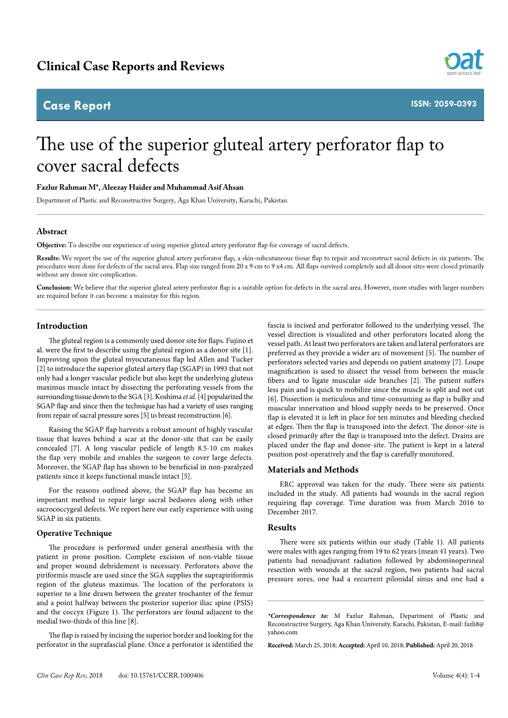The Use of the Superior Gluteal Artery Perforator Flap to Cover Sacral Defects