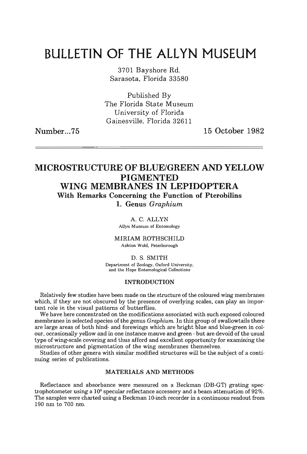 MICROSTRUCTURE of BLUE/GREEN and YELLOW PIGMENTED WING MEMBRANES in LEPIDOPTERA with Remarks Concerning the Function of Pterobilins 1