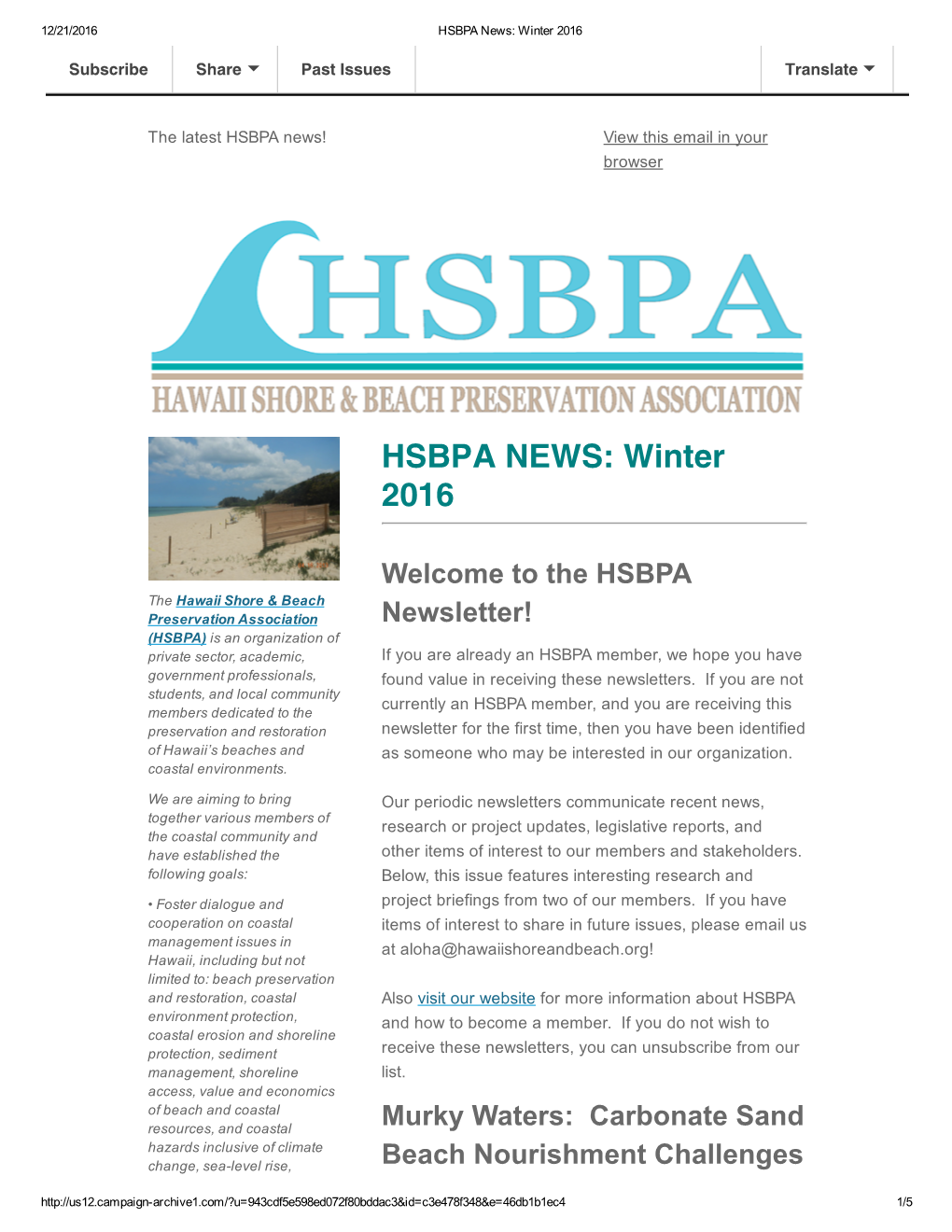 HSBPA Newsletter – Winter 2016