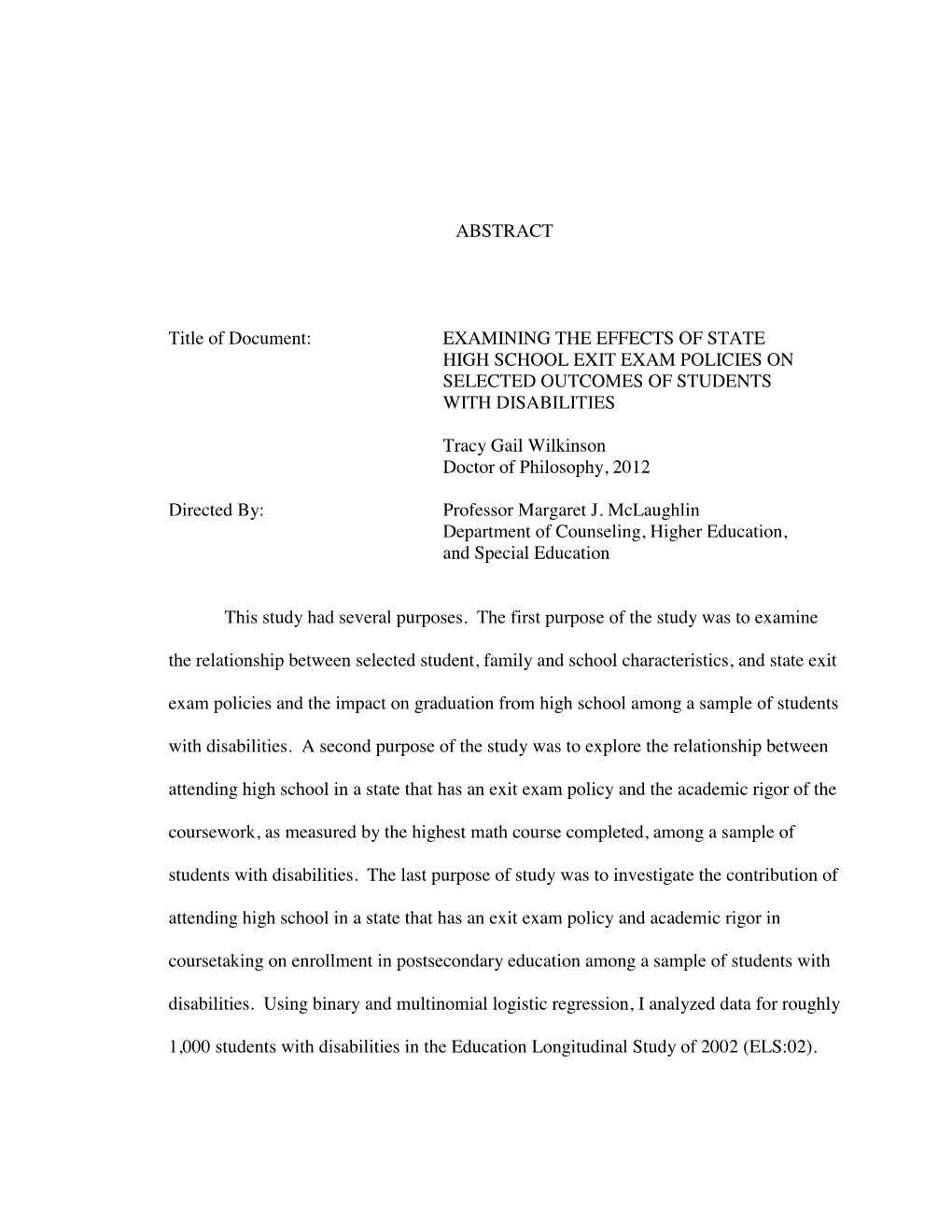 Examining the Effects of State High School Exit Exam Policies on Selected Outcomes of Students with Disabilities