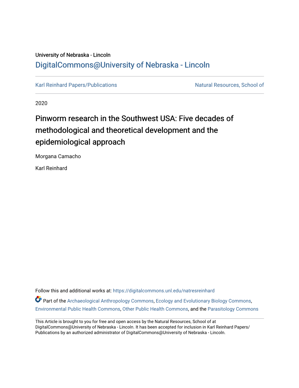 Pinworm Research in the Southwest USA: Five Decades of Methodological and Theoretical Development and the Epidemiological Approach