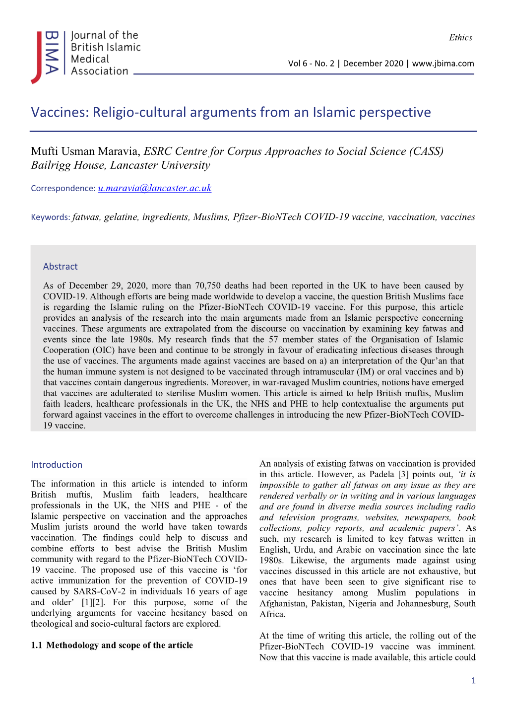 Vaccines: Religio-Cultural Arguments from an Islamic Perspective