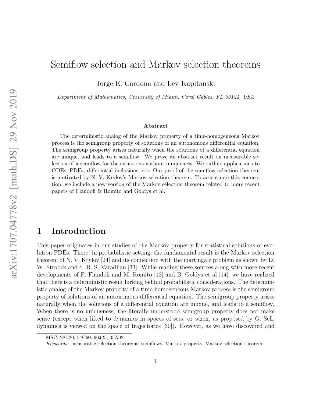 Semiflow Selection and Markov Selection Theorems