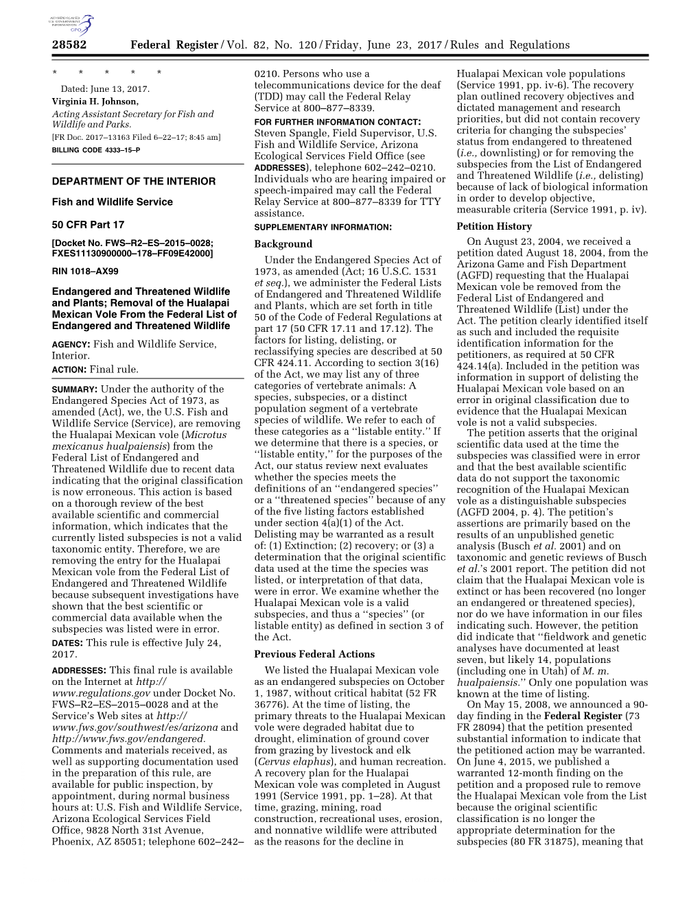 Federal Register/Vol. 82, No. 120/Friday, June 23, 2017/Rules