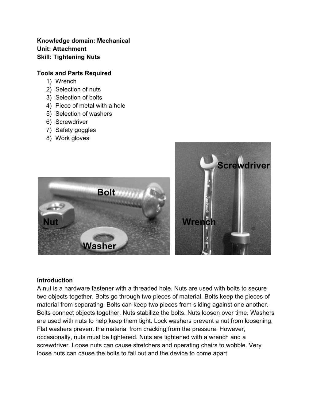 Screwdriver Wrench Washer Nut Bolt