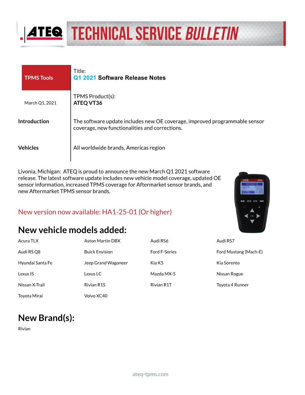 Troduction the Software Update Includes New OE Coverage, Improved Programmable Sensor Coverage, New Functionalities and Corrections