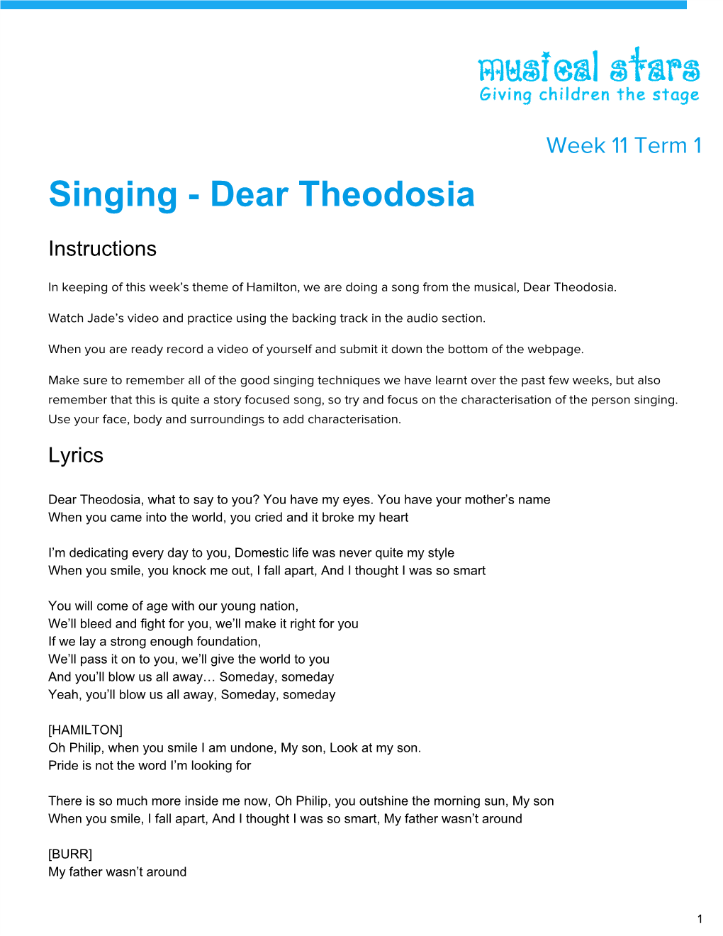 Singing - Dear Theodosia