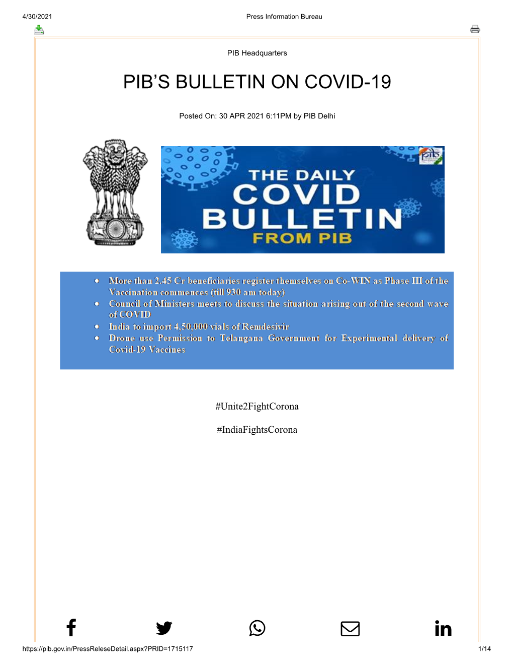 Pib's Bulletin on Covid-19