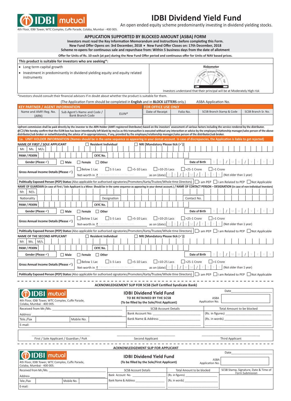 IDBI Dividend Yield Fund ASBA Form