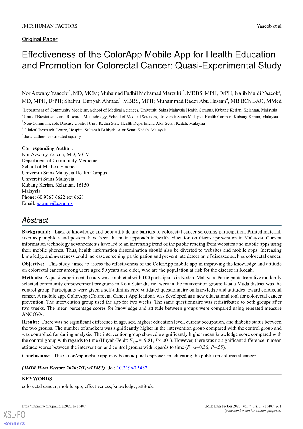 Effectiveness of the Colorapp Mobile App for Health Education and Promotion for Colorectal Cancer: Quasi-Experimental Study