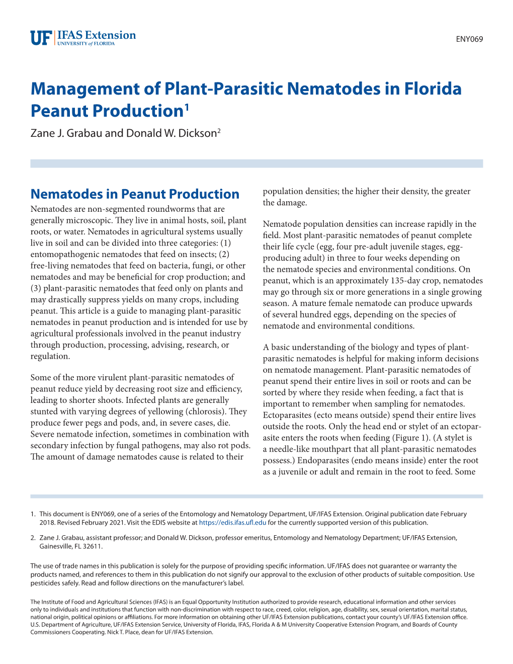 Management of Plant-Parasitic Nematodes in Florida Peanut Production1 Zane J
