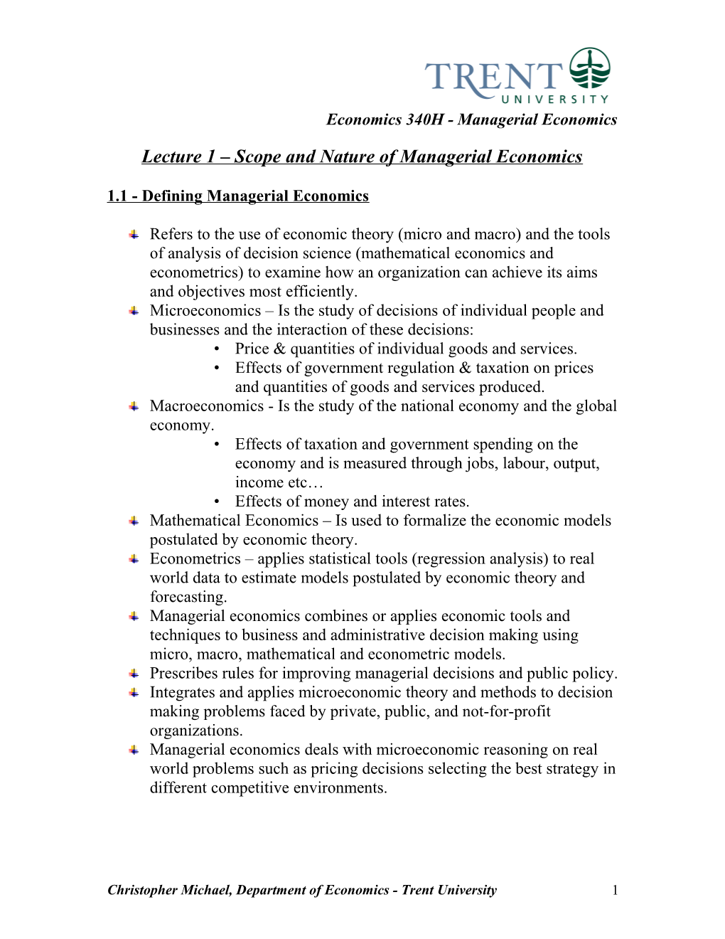 Lecture 1 – Scope And Nature Of Managerial Economics