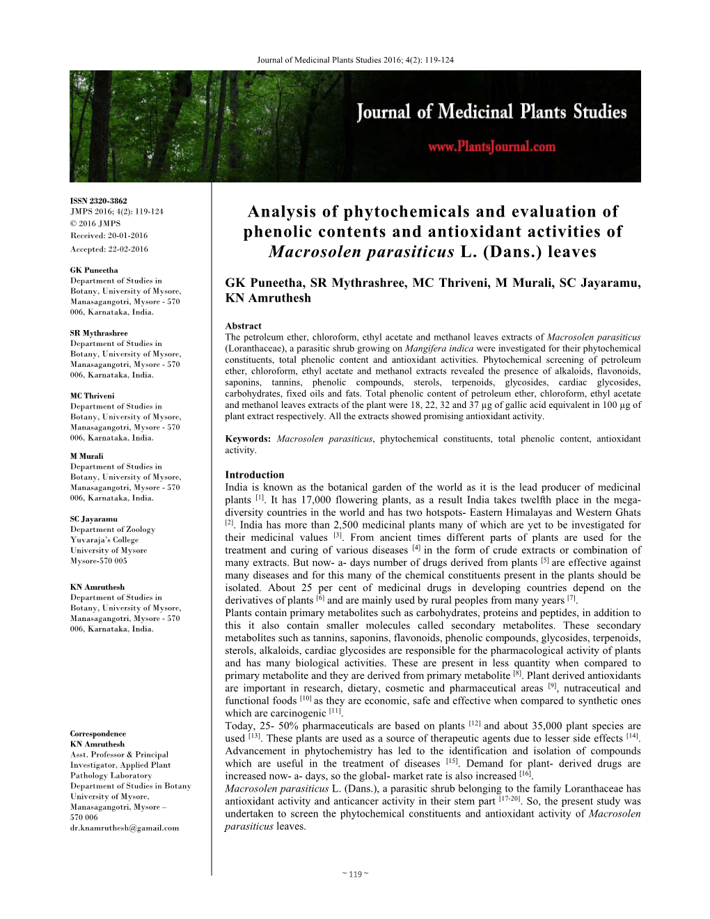 Analysis of Phytochemicals and Evaluation of Phenolic Contents And